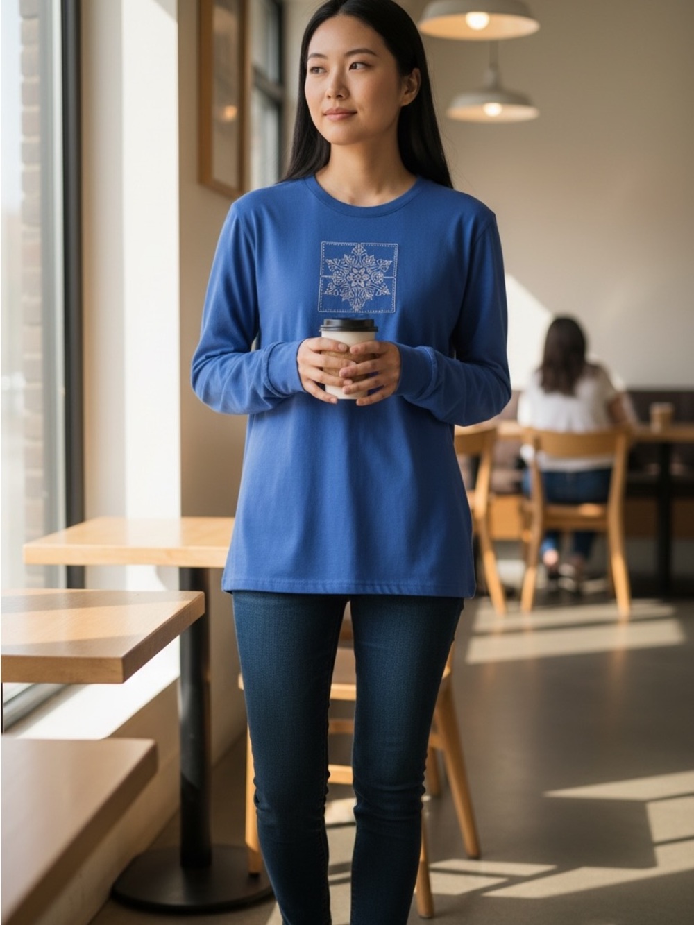 M.C. Sportswear Embroidered Blue Long Sleeve Tee